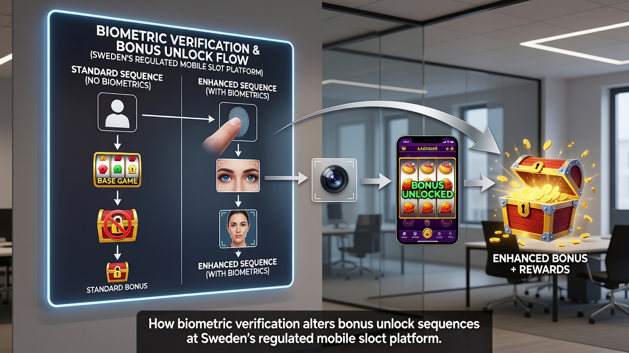 Close-up of fingerprint scan completing a bonus unlock on a regulated Swedish mobile slot platform