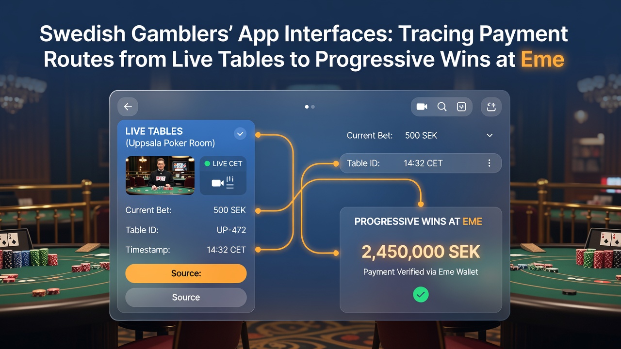 Mobile app screen tracing payment flow from live tables to progressive jackpot payout